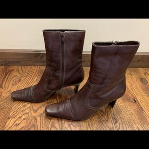 Anne Klein Brown Leather Ankle Boots